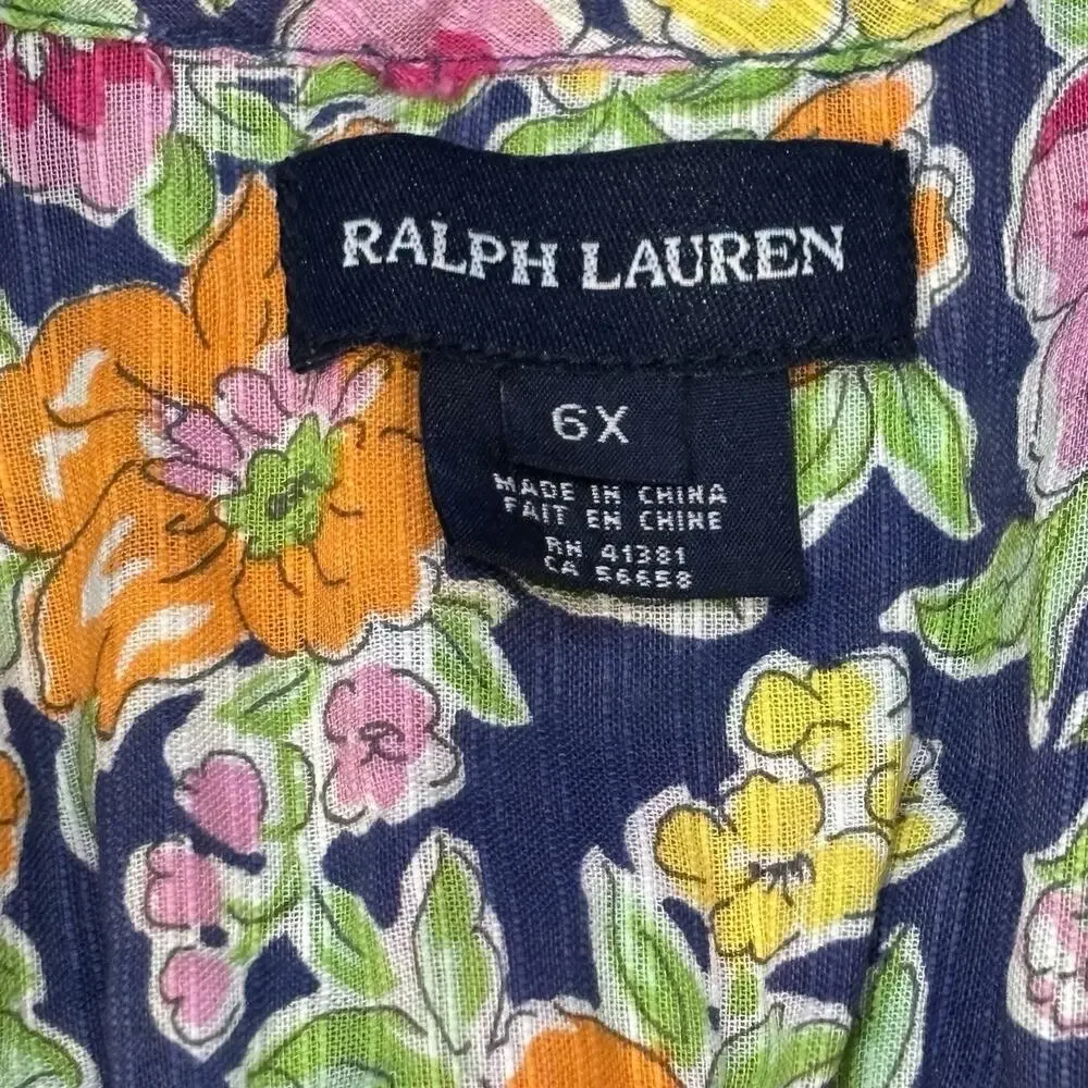 Ralph Lauren Girls Floral Gauzy Tiered Ruffled Maxi Dress Spaghetti Straps 6X